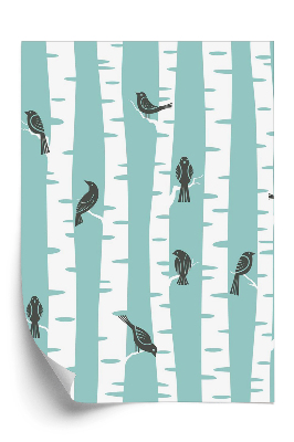 Tapeta Les a vtáky na modrom pozadí