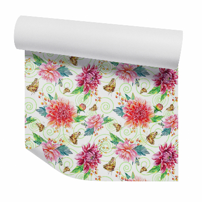 Tapeta Kvetinový dekoratívny vzor s motýľmi