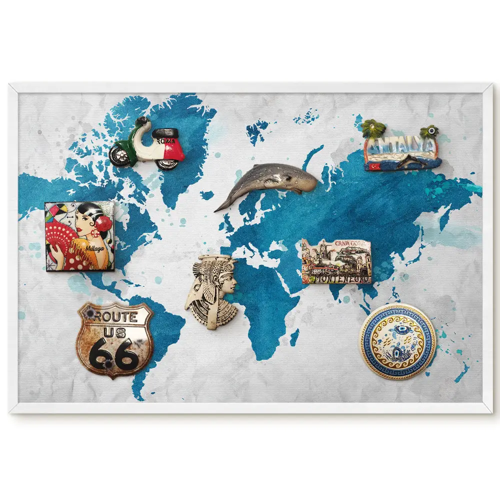 Magnetická tabuľa Akvarelová mapa sveta s modrým pozadím