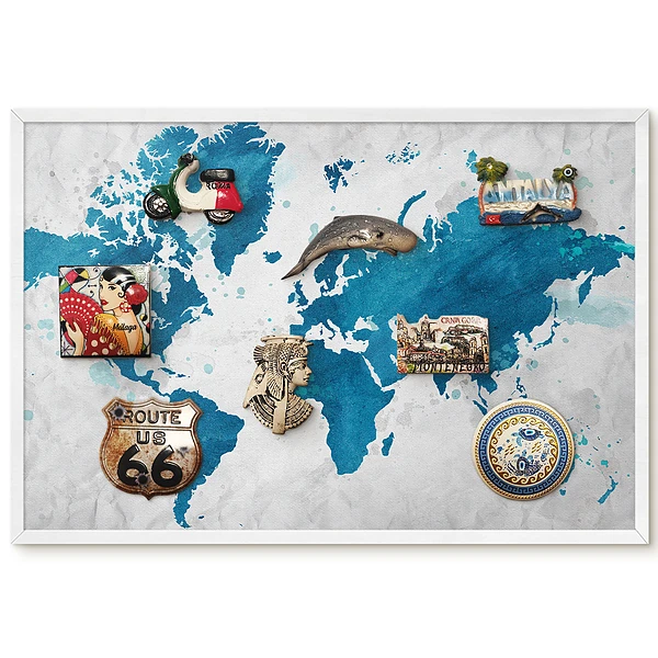 Magnetická tabuľa Akvarelová mapa sveta s modrým pozadím