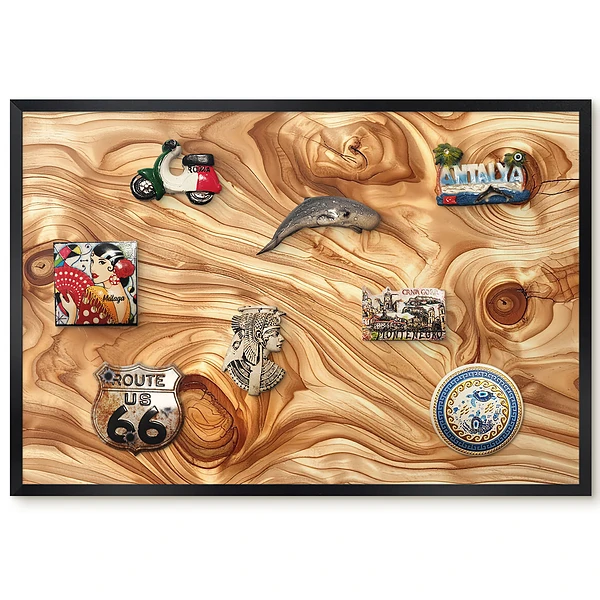 Magnetická tabuľa s motívom organických drevených tvarov v teplých farbách