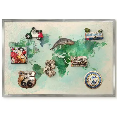 Závesná magnetická tabuľa Akvarelová mapa sveta v zelených odtieňoch