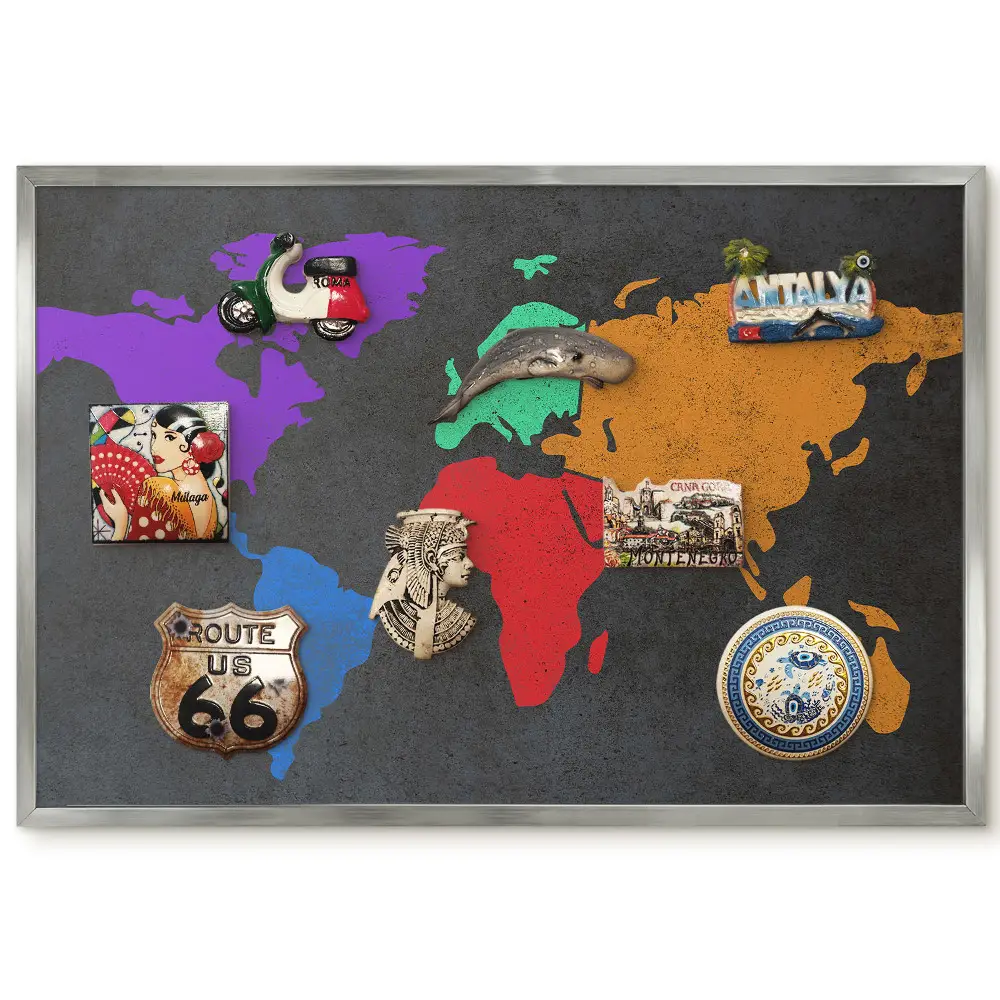Magnetická tabuľa na zavesenie Farebná mapa sveta na tmavom pozadí