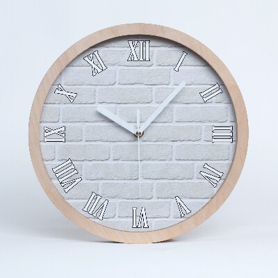 Drevené nástenné hodiny Vzor bielej tehlovej steny.