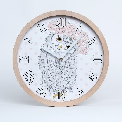 Drevené hodiny Sova vo venci