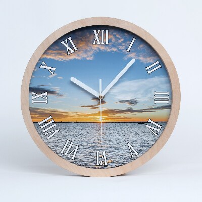 Nástenné drevené hodiny Súmrak pri mori
