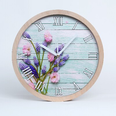 Drevené nástenné hodiny Levanduľa na dreve