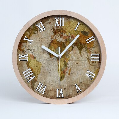 Drevené hodiny na stenu Politická mapa