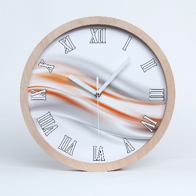 Drevené hodiny na stenu Abstraktné oranžovo-biele vlny.