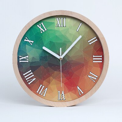 Drevené nástenné hodiny Farebný geometrický polygonálny vzor.