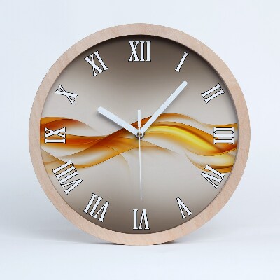 Drevené nástenné hodiny Abstraktné oranžové vlny na hodinkách.