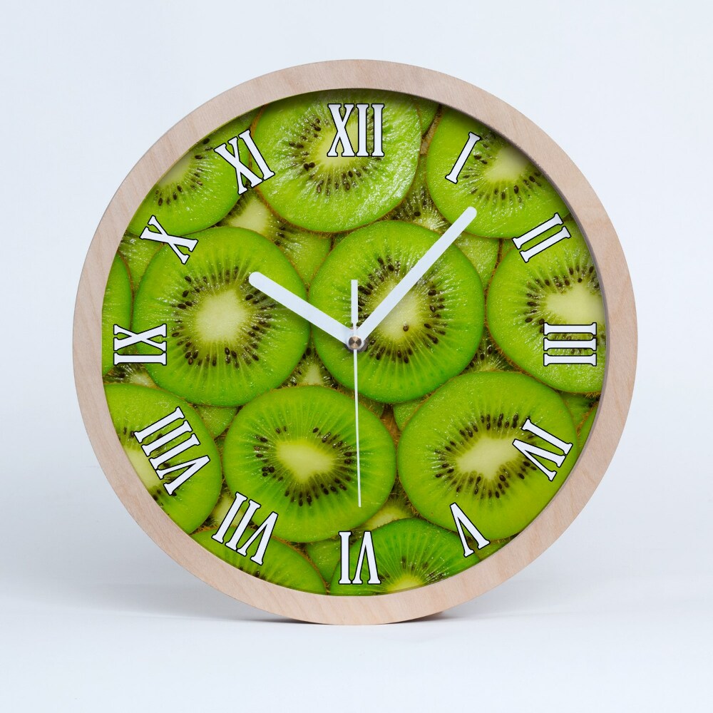 Drevené hodiny na stenu Plátky čerstvého zeleného kiwi.