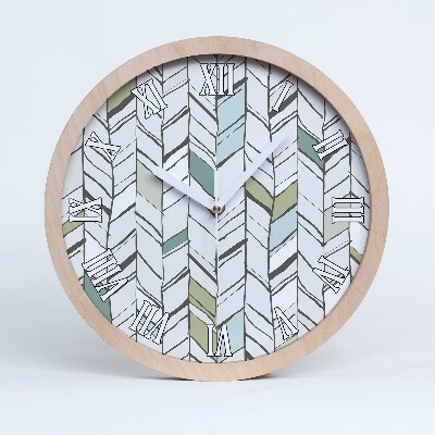 Nástenné drevené hodiny Chevronový vzor s pastelovými odtieňmi.