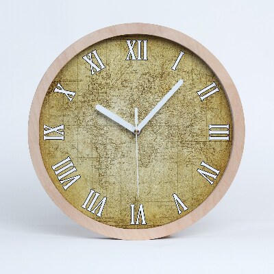 Drevené hodiny na stenu Stará mapa sveta
