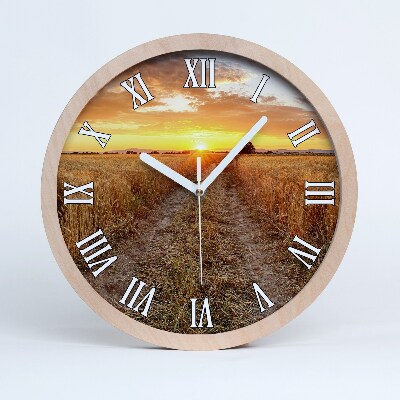Nástenné drevené hodiny Pšeničné pole