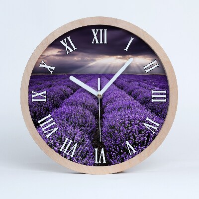 Drevené hodiny na stenu Levanduľové pole