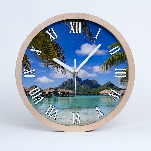 Nástenné drevené hodiny Palmy na Bora Bora
