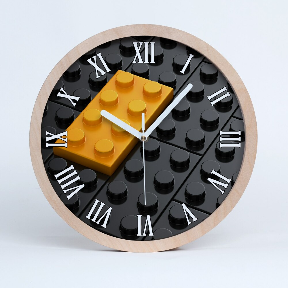 Drevené hodiny na stenu Lego kocky