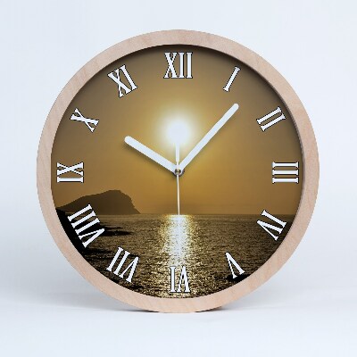 Nástenné drevené hodiny Západ slnka more