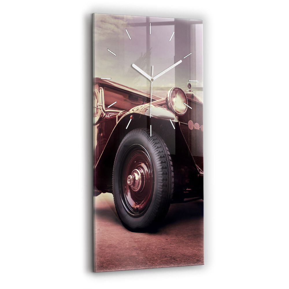 Sklenené hodiny na stenu Historické auto