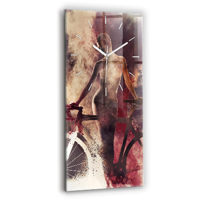 Vertikálne sklenené hodiny Žena a bicykel