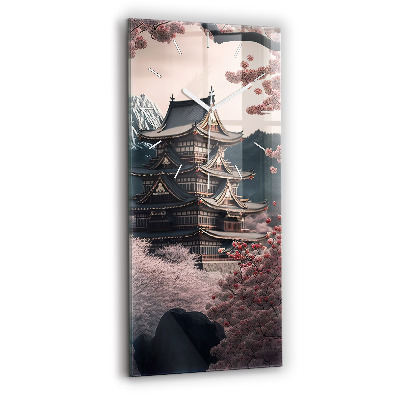 Sklenené nástenné hodiny Veža a kvety v Ázii