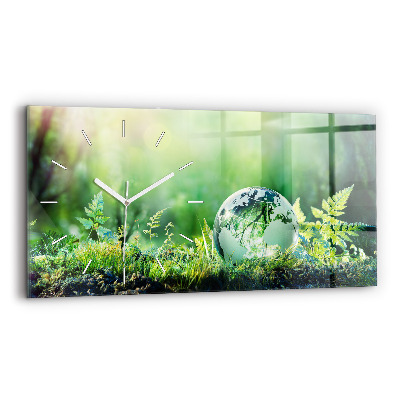 Sklenené hodiny na stenu Glóbus