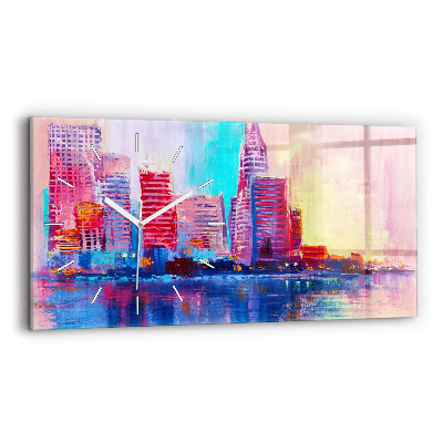 Sklenené hodiny na stenu Abstraktné mrakodrapy