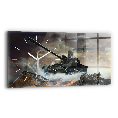 Sklenené hodiny na stenu Tank