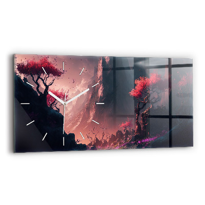 Horizontálne sklenené hodiny Magický les a pohorie