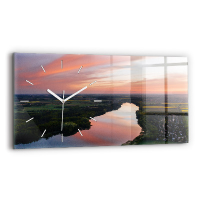 Horizontálne sklenené hodiny Pohľad na jazero z vtáčej perspektívy