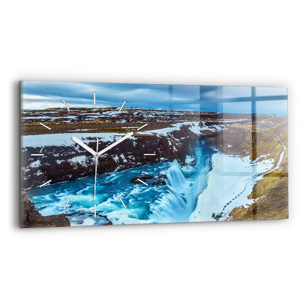 Sklenené hodiny na stenu Vodopád Gullfoss na Islande