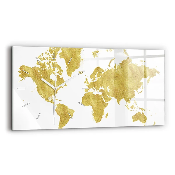 Sklenené hodiny na stenu Zlatá mapa sveta