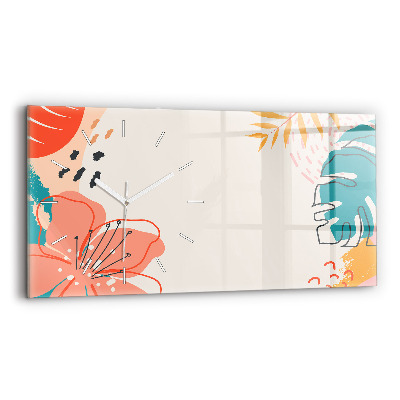 Sklenené hodiny na stenu Havajské rastliny