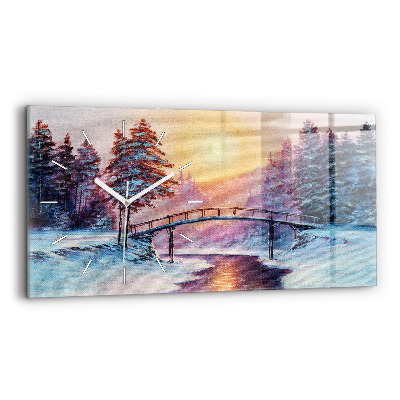 Sklenené hodiny na stenu Vianočný stromček a most