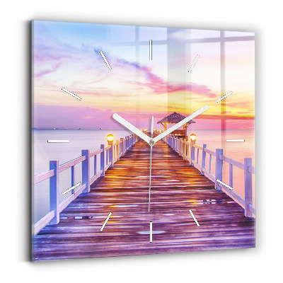 Štvorcové nástenné hodiny Most v prístave večer