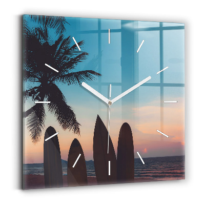 Sklenené hodiny na stenu Surfovanie na pláži