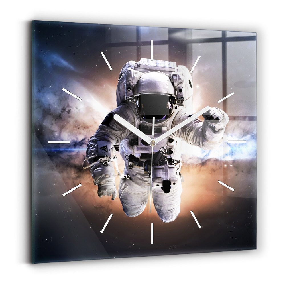 Sklenené hodiny na stenu Astronaut vo vesmíre