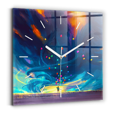 Štvorcové nástenné hodiny Dieťa a balóny