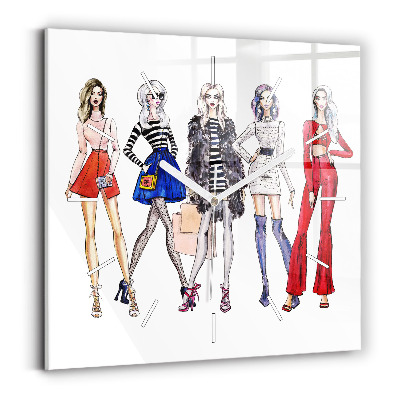 Sklenené hodiny na stenu Módne dievčatá