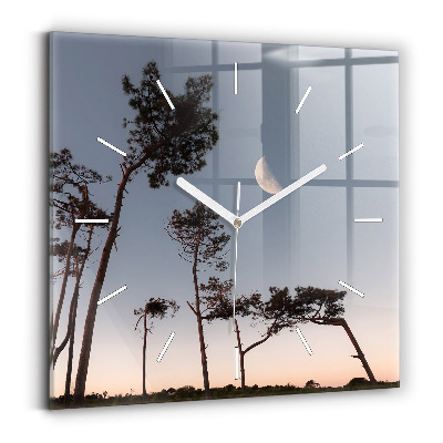 Štvorcové nástenné hodiny Polmesiac a stromy