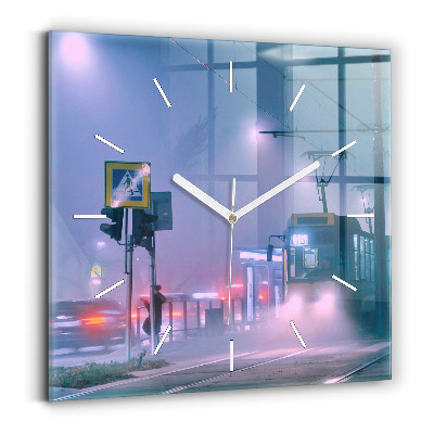 Sklenené hodiny na stenu Varšava v hmle