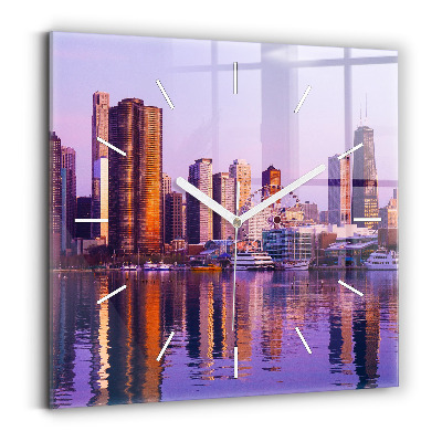 Štvorcové nástenné hodiny Pohľad na mrakodrapy v USA