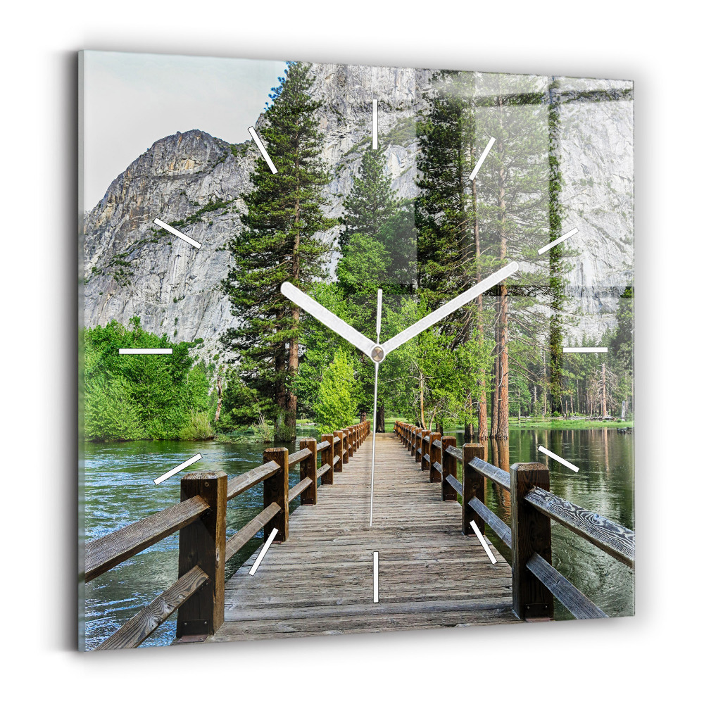 Sklenené hodiny na stenu Yosemitský drevený most