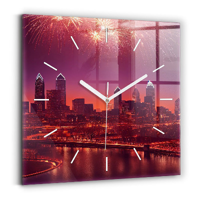 Sklenené hodiny Mesto v noci vo Filadelfii