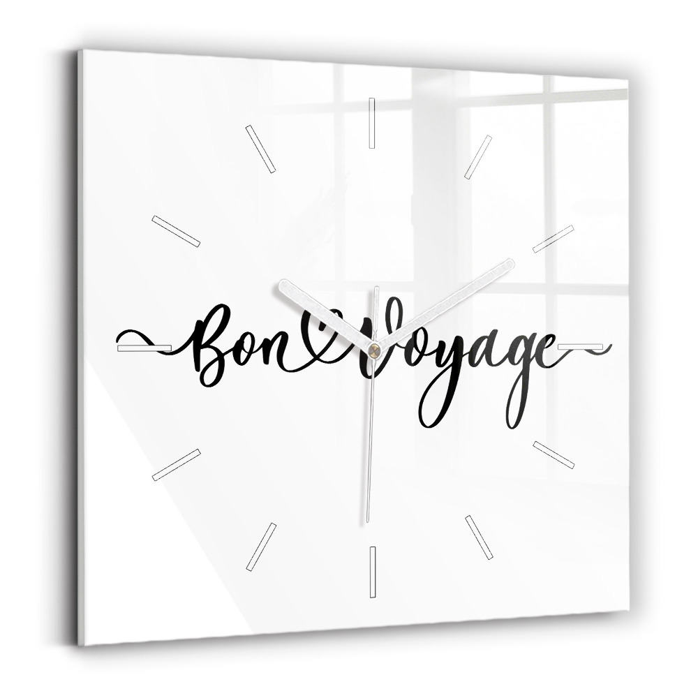 Štvorcové nástenné hodiny Nápis Bon voyage