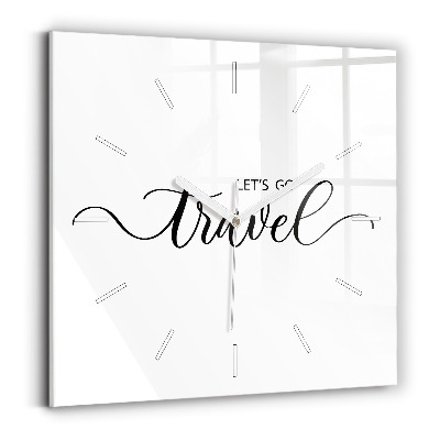 Štvorcové nástenné hodiny Nápis Travel
