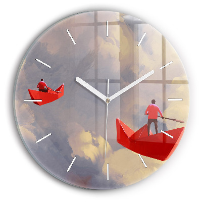 Okrúhle nástenné hodiny Papierové lode