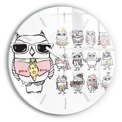 Okrúhle nástenné hodiny Vintage plagát so sovami