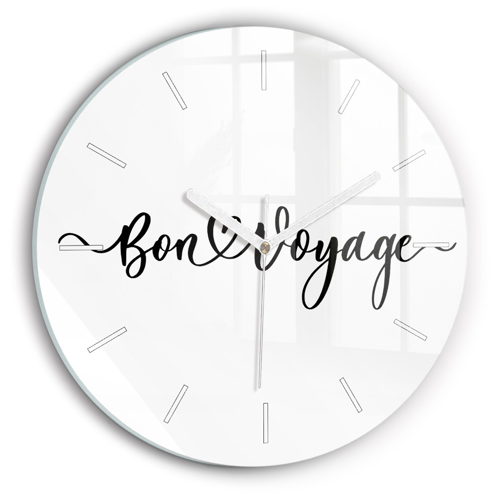 Okrúhle sklenené hodiny Nápis Bon voyage